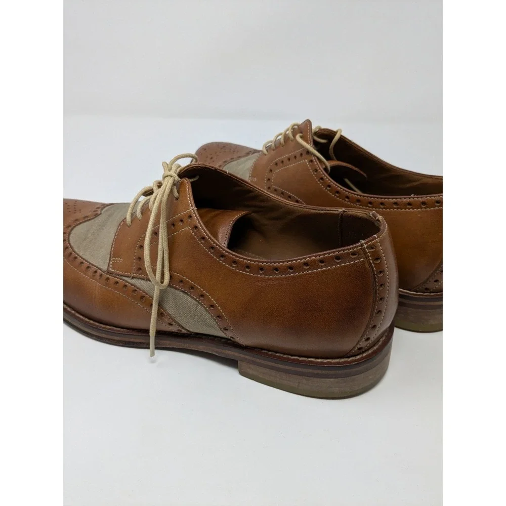 Sperry Wingtip Oxford STS10161 Tan Leather Linen Dress Shoes Mens‎ 10